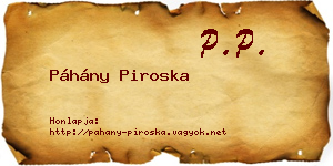 Páhány Piroska névjegykártya
